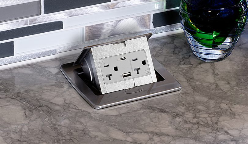 Lew Electric PUFP-CT-SS-20A-2USB open on counter