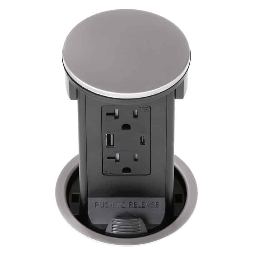 Round Kitchen Countertop Pop-Up – Stainless Metal Cover