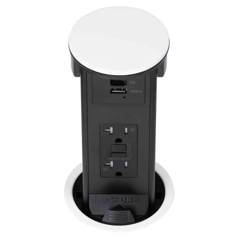 Round Kitchen Countertop Pop-Up – White Metal Cover