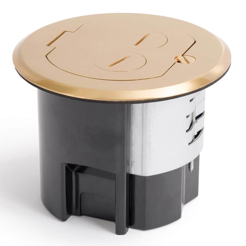 Recessed Round Floor Box for Wood Floor or Concrete – Brass