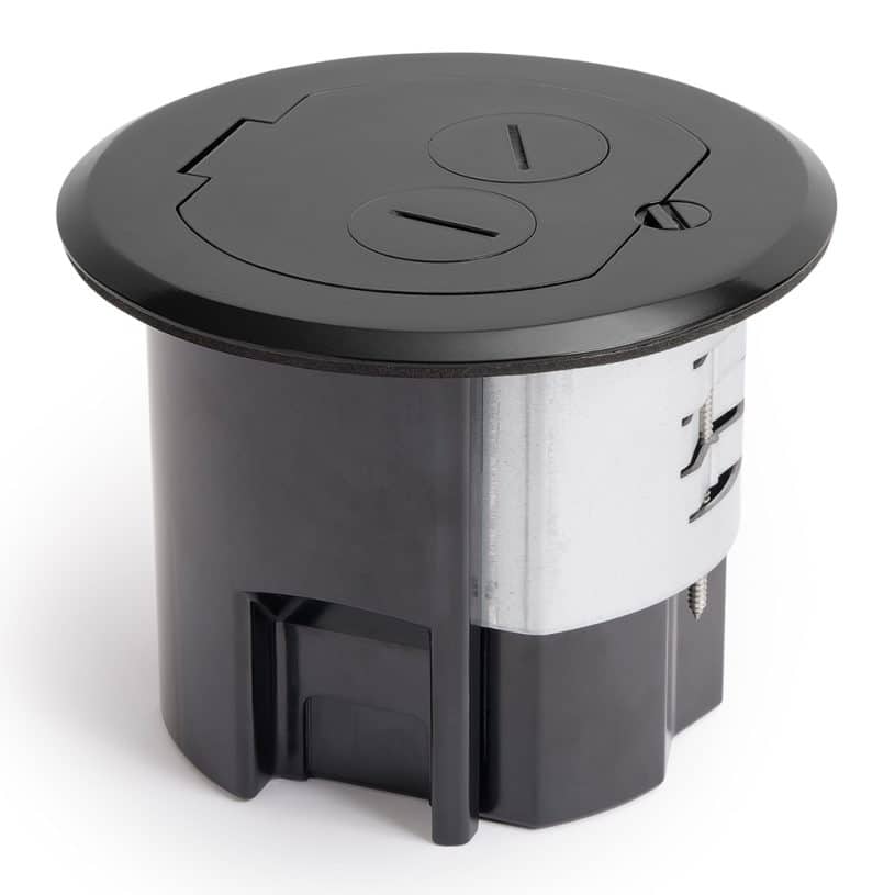 Recessed Round Floor Box for Wood Floor or Concrete – Black