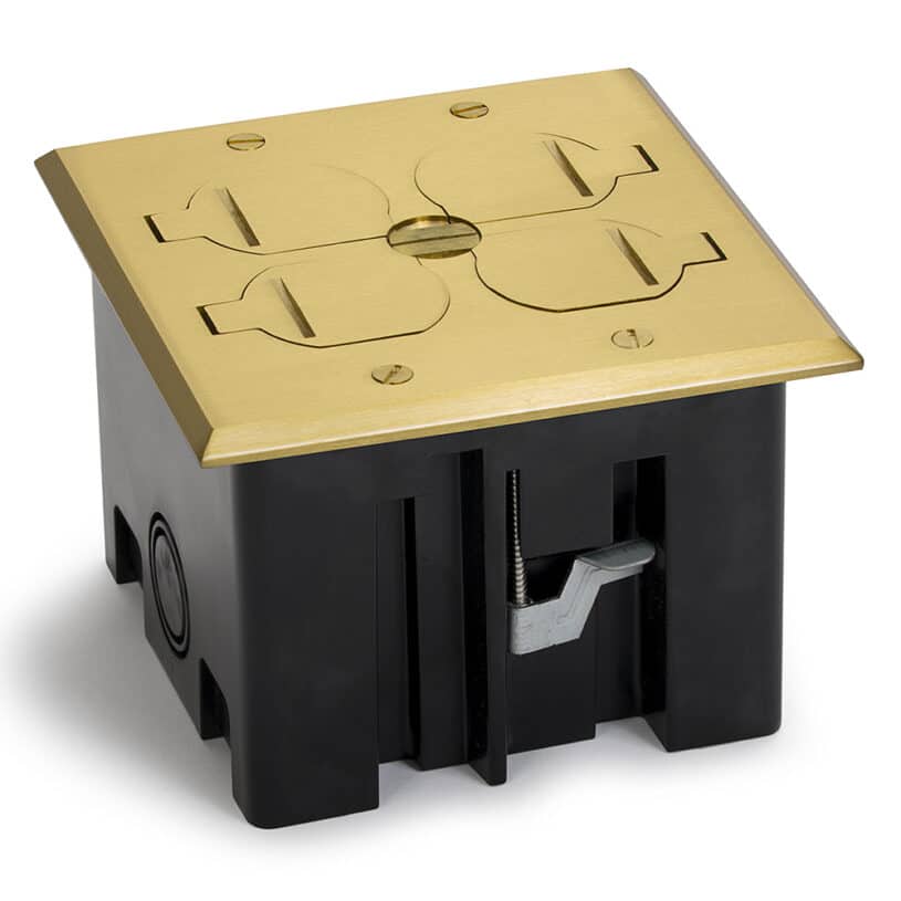 2 Gang Drop In Plastic Floor Box – Brass Cover