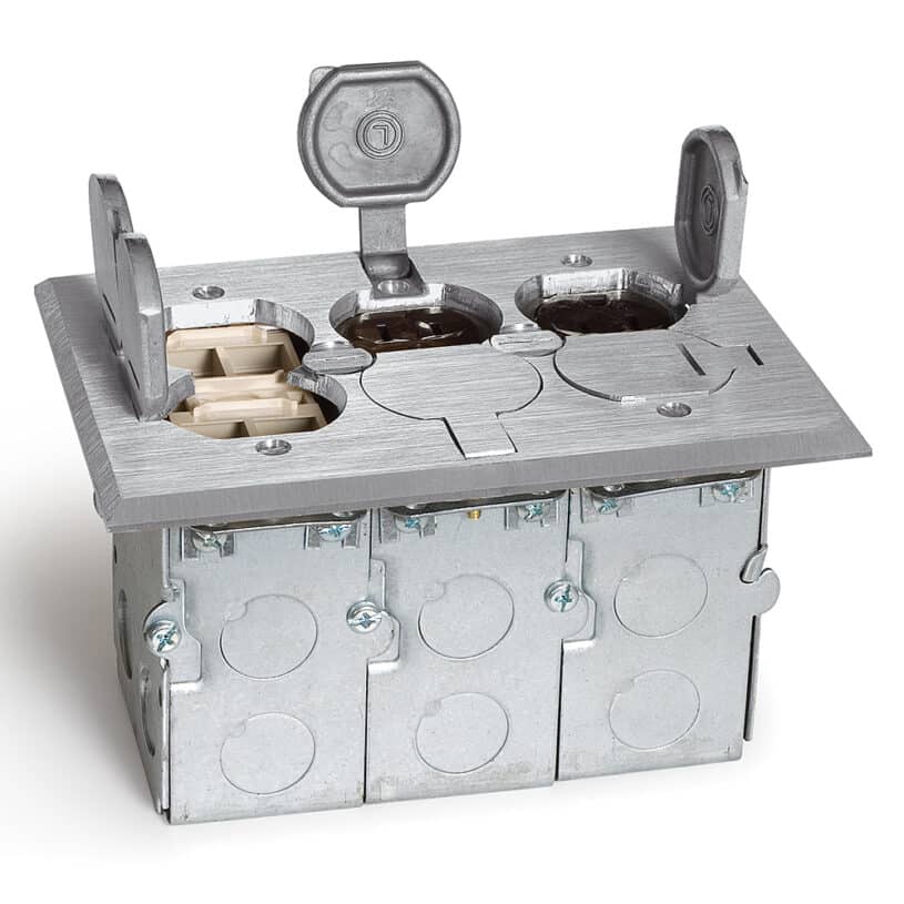 3 Gang Drop In Floor Box – Brushed Aluminum Cover